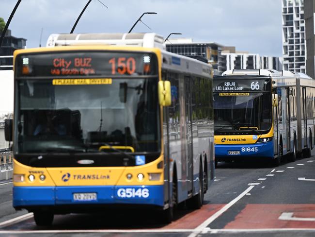 BRISBANE, AUSTRALIA - NewsWire Photos - OCTOBER 4, 2023. Brisbane City Council busses in central Brisbane, October 4, 2023. Hundreds of bus drivers in Queensland will refuse to get behind the wheel during a 24-hour strike over pay and driver shortages.Picture: Dan Peled / NCA NewsWire