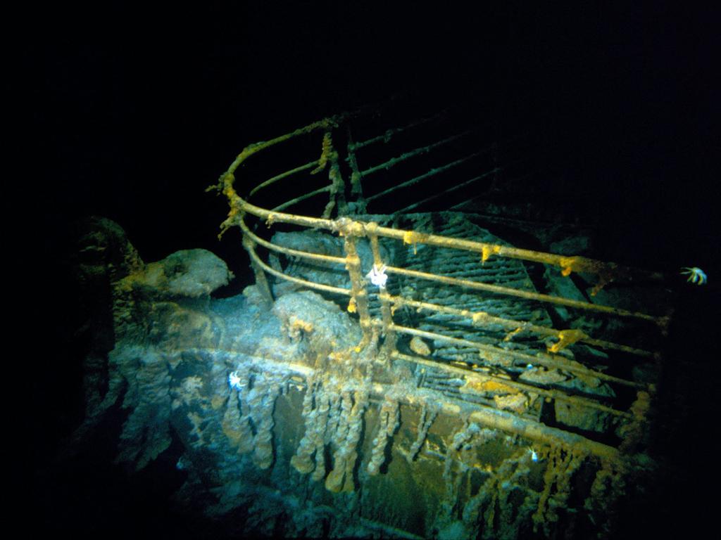 Taken during the historical 1986 dive, and released 15 February 2023 courtesy of Woods Hole Oceanographic Institution, this image shows the Titanic’s bow. Picture: Woods Hole Oceanographic Institution/AFP