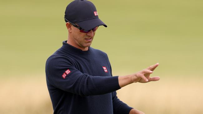 TROON, SCOTLAND - JULY 21: Adam Scott of Australia reacts during day four of The 152nd Open championship at Royal Troon on July 21, 2024 in Troon, Scotland. (Photo by Harry How/Getty Images)