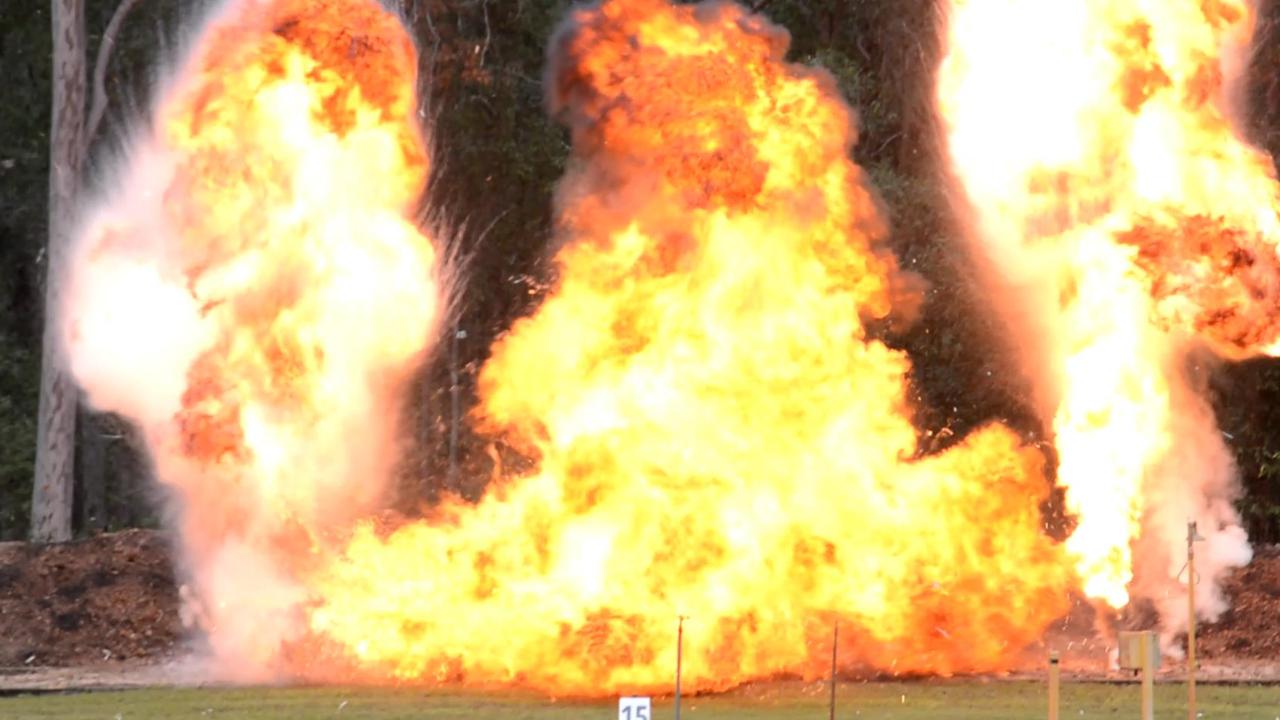 Resource Safety and Health Queensland inspectors detonated an incendiary device during the Power of Explosives demonstration at Helidon on May 15, 2025.