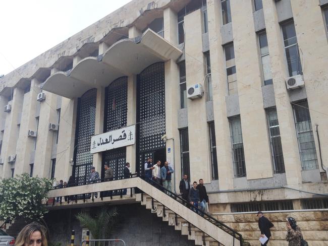 The facade of Beirut’s Babda Palace of Justice, where the 60 Minutes crew and Brisbane mother Sally Faulkner will soon learn their fate.