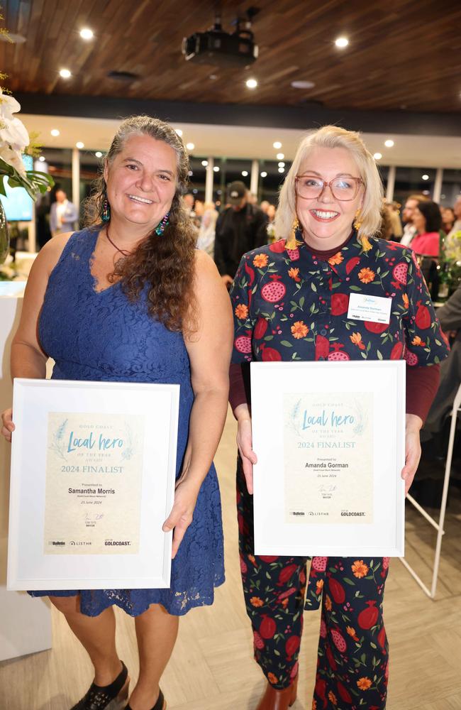 Samantha Morris and Amanda Gorman at the Gold Coast Australian of the Year Awards 2024 at Skypoint Q1 for Gold Coast at Large. Picture, Portia Large.