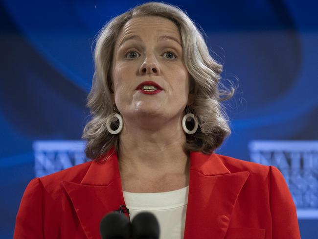 CANBERRA, AUSTRALIA - DECEMBER 8: Clare O'Neil MP, Minister for Home Affairs, Minister for Cyber Security and, Federal Member for Hotham, addressing the National Press Club of Australia in Canberra. Picture: NCA NewsWire / Martin Ollman