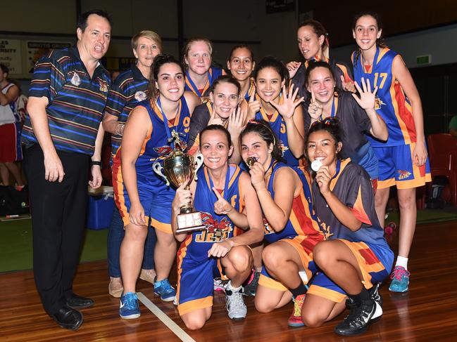 Jets players jubilant after their DBA Grand Final victory over Eagles in December, 2014