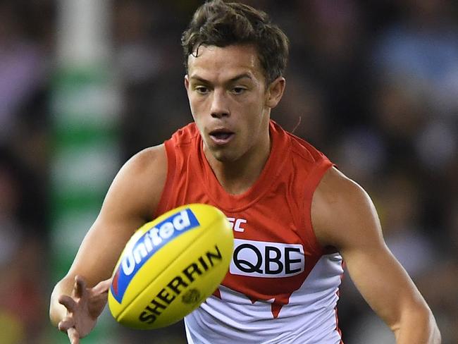 Oliver Florent of the Swans is seen in action during the Round 5 AFL match between the Richmond Tigers and the Sydney Swans at Marvel Stadium in Melbourne, Saturday, April 20, 2019. (AAP Image/Julian Smith) NO ARCHIVING, EDITORIAL USE ONLY