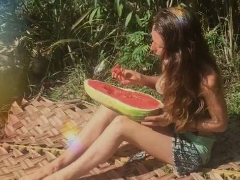 Freelee the Banana Girl started her day eating half a watermelon. Picture: TikTok