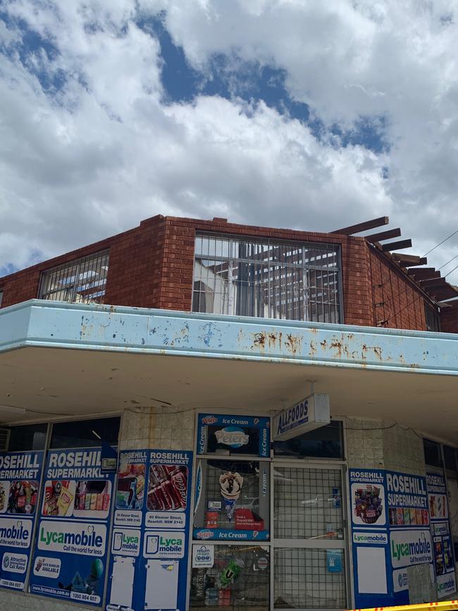 The roof flew off a corner shop on Eleanor St, Rosehill.