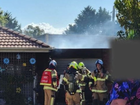 A shed fire in Whittington. Photo: Geelong TV.