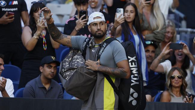 Nick Kyrgios walked on to the court on Monday without headphones and music to savour the moment. Picture: Michael Klein