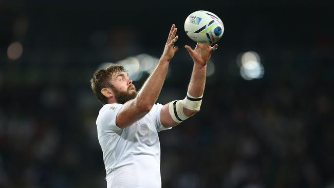 Geoff Parling of England catches the ball at Manchester City Stadium.