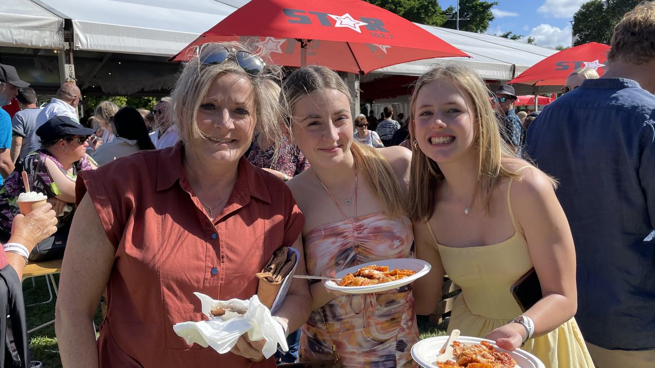 Vanessa Gandini, Genaea Gandini-Palmer (14) and Emma Porta (13) at Cairns Italian Festival at Fogarty Park. Picture: Andreas Nicola