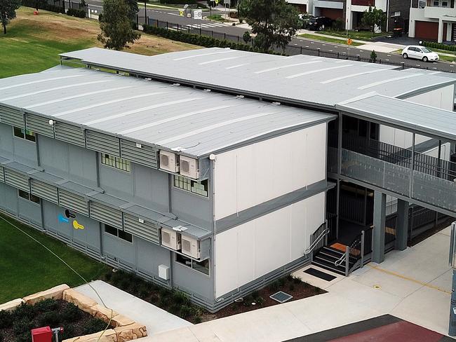 Stacked demountables at the adjoining schools of The Ponds High School and Riverbank Primary School. Picture: Sam Ruttyn