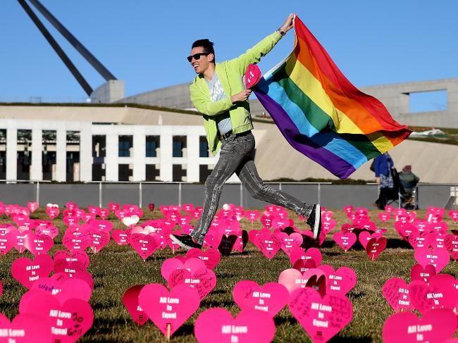 The ‘Sea of Hearts’ display launched in support of marriage equality yesterday. Picture: Kym Smith