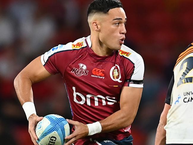 BRISBANE, AUSTRALIA - MARCH 30: Kalani Thomas of the Reds in action during the round six Super Rugby Pacific match between Queensland Reds and ACT Brumbies at Suncorp Stadium, on March 30, 2024, in Brisbane, Australia. (Photo by Albert Perez/Getty Images)