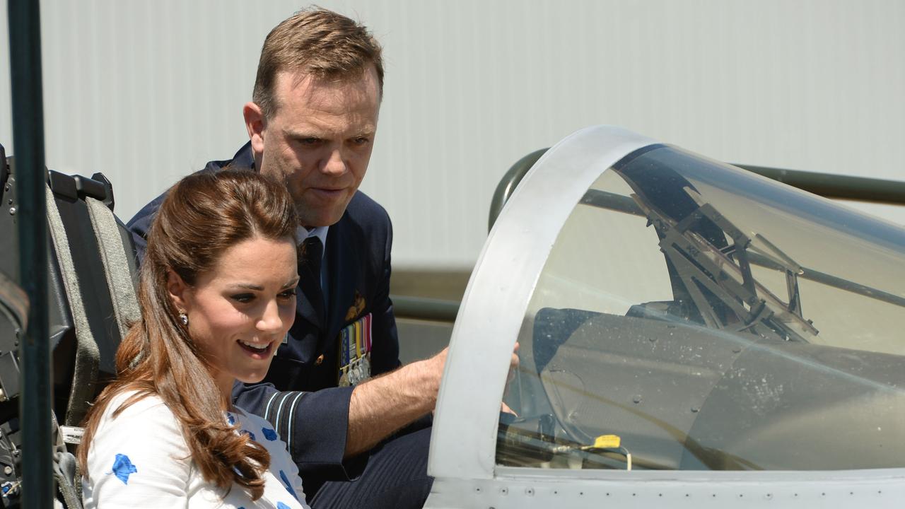 The Duchess of Cambridge sits in the cockpit of an F/A-18F Super Hornet at the RAAF base in Amberley, Queensland on April 19, 2014. Picture: Anthony Devlin/PA pool