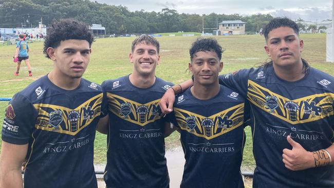 Tyson McDonald, Bailey Downs, Tipene Cooley and Motootua Kia of Mabel Park's Langer Reserves side after their semifinal win. Picture: Mitch Bourke.