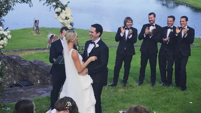 Social media photos show how much the bridal party, including brother of the groom Karl Stefanovic, enjoyed the celebration. Picture: Belinda Russell/Instagram