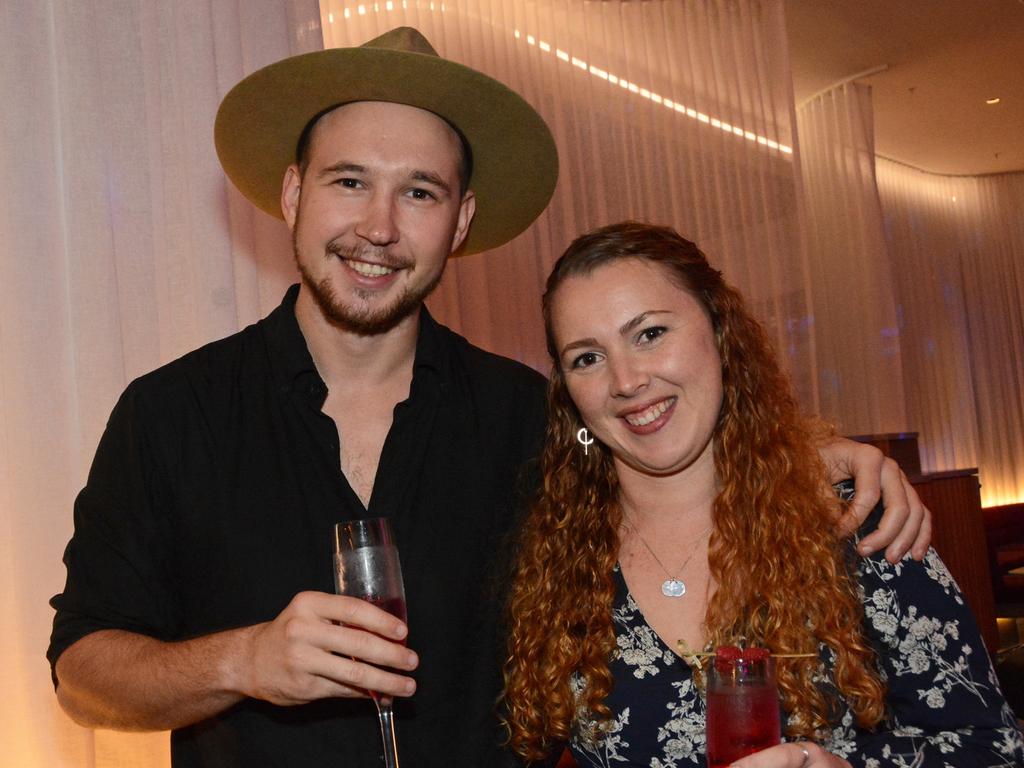 Mikhael Eremeev and Samantha Clough at the YPGC cocktail party in the Atrium Bar, The Star Gold Coast. Picture: Regina King.