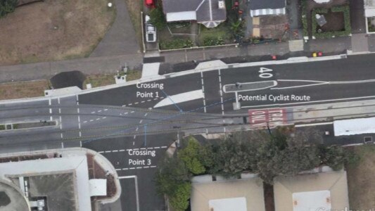 Calculation of cyclist crossing angles at eastern entry to mixed running section. Transport for NSW.