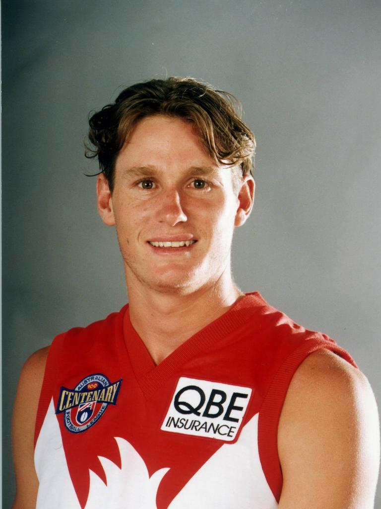 Justin Crawford in his Sydney Swans jumper in 1996.