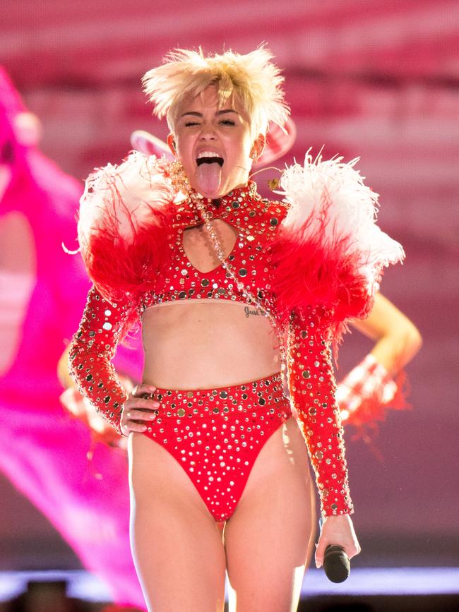 Miley Cyrus performs onstage during her 'Bangerz' tour at Honda Center on February 20, 2014 in Anaheim, California. (Photo by Christopher Polk/Getty Images)