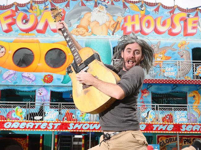 Guitarist and busker Tim Scanlan at Moomba starting tomorrow. Tim is in the busking competition as tickets for the event are sold out. Picture: Alex Coppel.