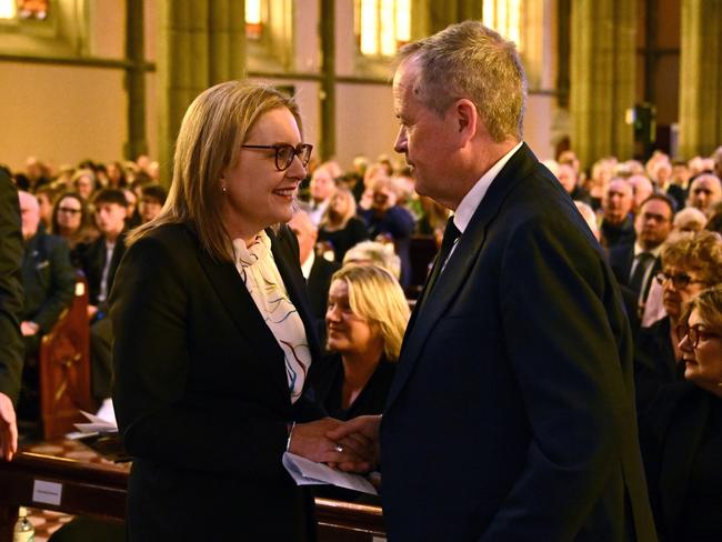 Jacinta Allan and Federal Minister for Government Services Bill Shorten. Picture: Joel Carrett