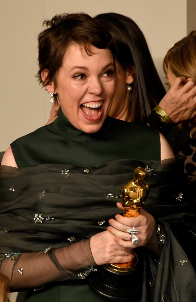 Olivia Colman, winner of Best Actress for 'The Favourite' enters the press room during the 91st Annual Academy Awards. Picture: Getty