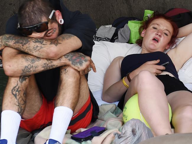 Flinders Street outside Flinders Street station. Homeless on the streets of Melbourne. Picture: Nicole Garmston