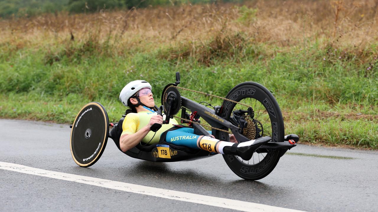 Lauren Parker of Team Australia in control during the women's H1-4 road race on day eight. Picture: Michael Steele/Getty Images