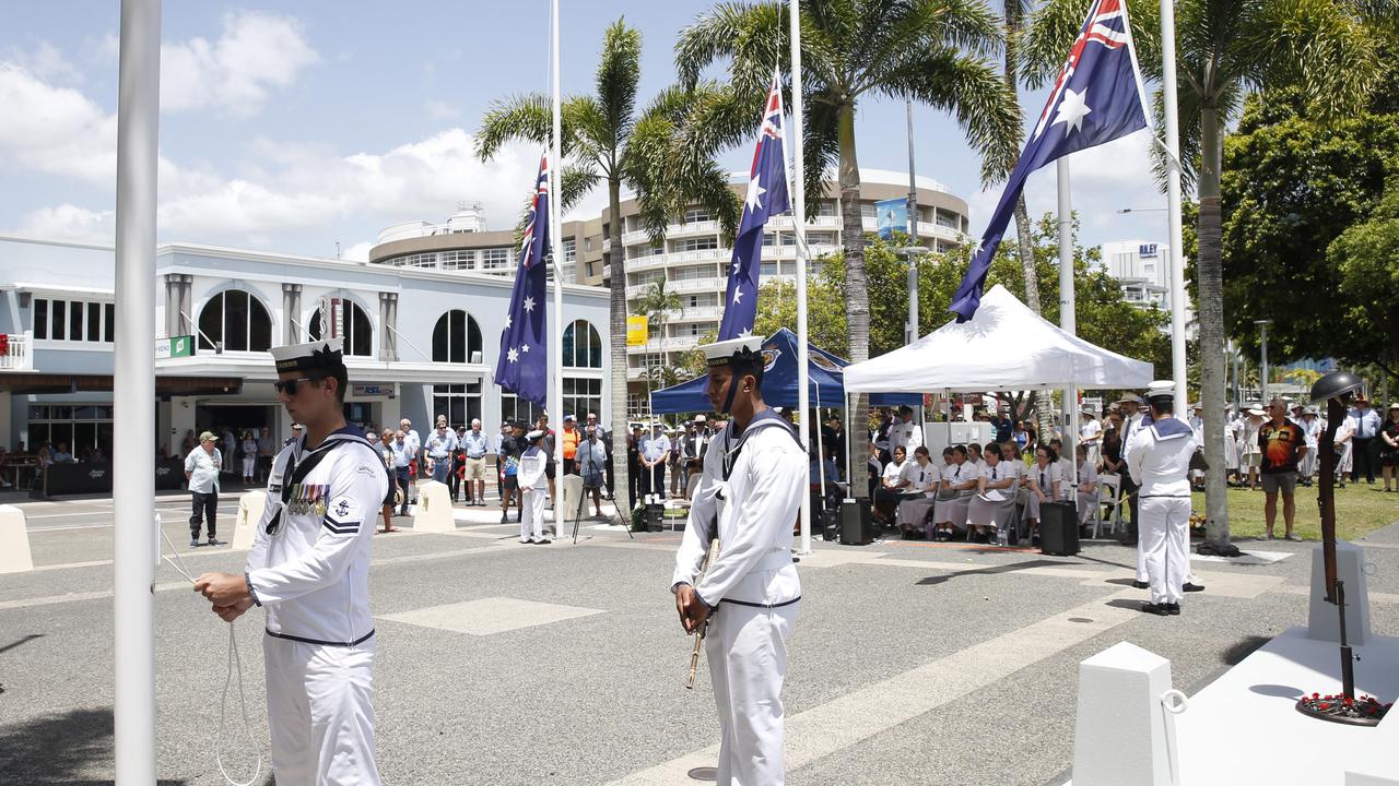 Military personnel at the Remembrance Day commemorations at the Cairns Cenotaph PICTURE: ANNA ROGERS