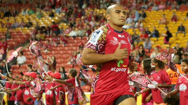 Qld Reds vs The Highlanders, at Suncorp Stadium. Will Genia runs out for his 100th capped game. Pic Jono Searle