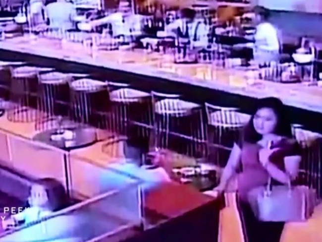 CCTV footage of Jessica Kumala Wongso in the Olivier Restaurant, Jakarta. Picture: 60 Minutes