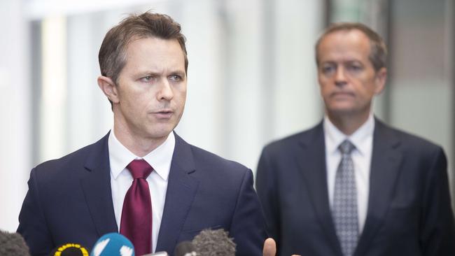 Daily Telegraph - Pictured:  Jason Clare speaks while Bill Shorten watches on - Leader of the Australian Labor Party Bill Shorten today visited the Launch Pad Smart Business Centre at Western Sydney University accompanied by Ed Husic (Federal Member for Chifley) and Emma Husar (Labor Candidate for Lindsay) to make an announcement regarding Labor's plan with the NBN / National Broadband Network.  University is located at 14 Great Western Highway, Werrington NSW Australia