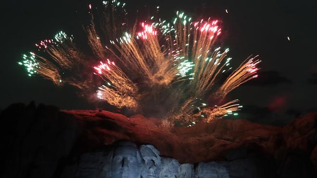 Fireworks light up the sky above Mount Rushmore after Donald Trump spoke. Picture: Getty Images/AFP