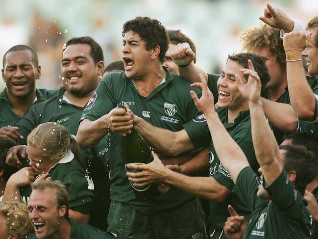 Morgan Turinui celebrates a Randwick grand final triumph in 2004. Picture: Getty Images