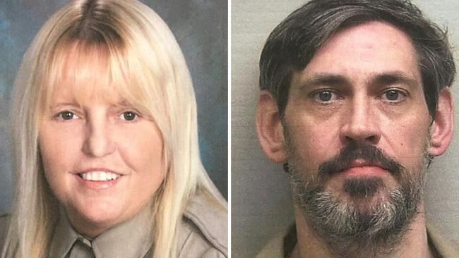 Assistant Director of Corrections Vicky White (L) and a mugshot of Casey White. Picture: AFP PHOTO / US Marshals Service.