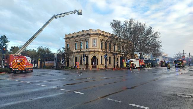 Fire has broken out in a building next to North Adelaide’s iconic Oxford Hotel. Picture: Dasha Havrilenko