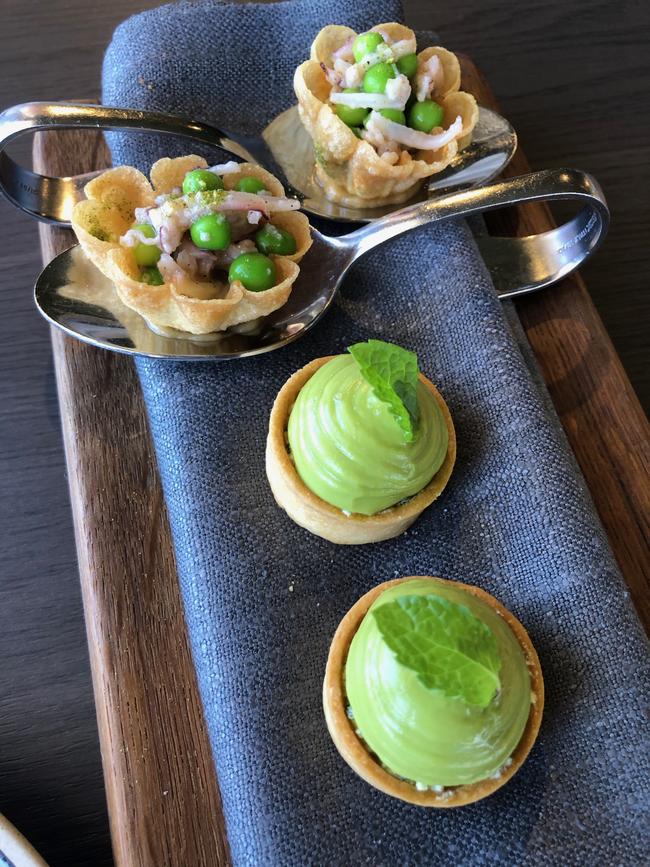 Squid and pea pie and avocado and buttermilk tart at The Lane Vineyard, Hahndorf.