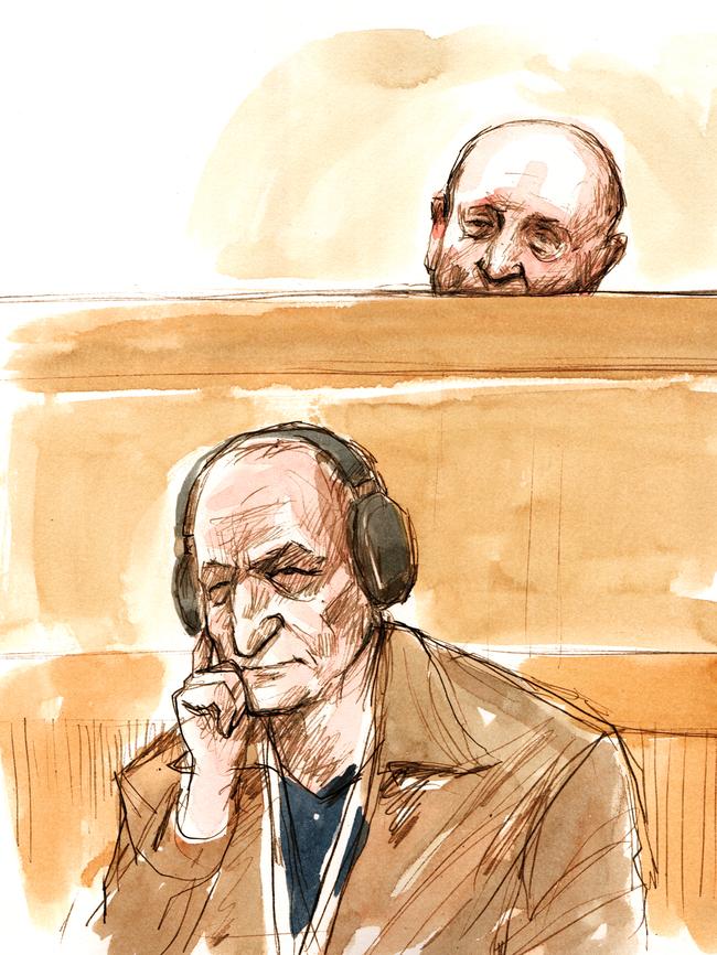 Court drawing of Vincent O'Dempsey (front) and Gary Dubois (back). Illustration: Jonathan Bentley