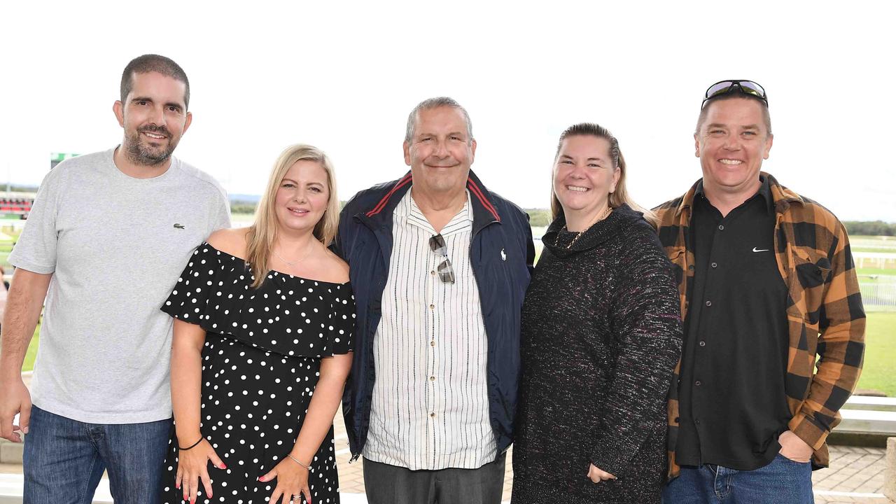 Mick, Caz and Joe Power with Sarah and Tor Bradley at the Noosa Cup Race Day. Picture: Patrick Woods.