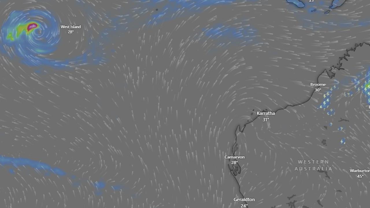 Tropical Cyclone Anggrek has formed near Cocos (Keeling) Islands, off the west coast of Australia. Picture: Supplied / Windy