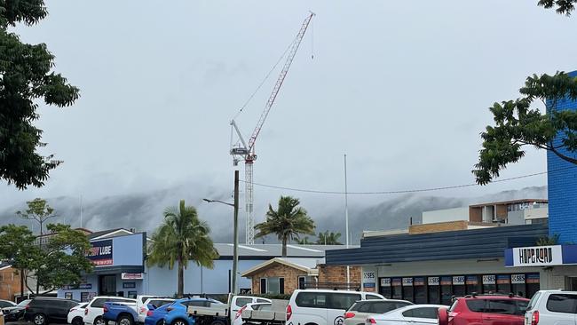 The huge crane towering over the construction site of a 13-storey residential and commercial development at Coffs Harbour. Picture: Chris Knight