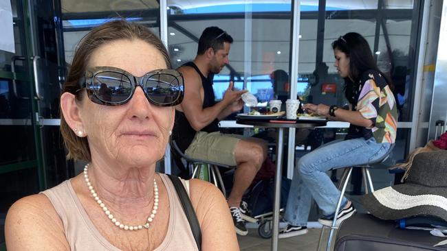 Charlotte Poirier at Gold Coast Airport on Monday, caught up in the six-and-a-half hour technology meltdown.