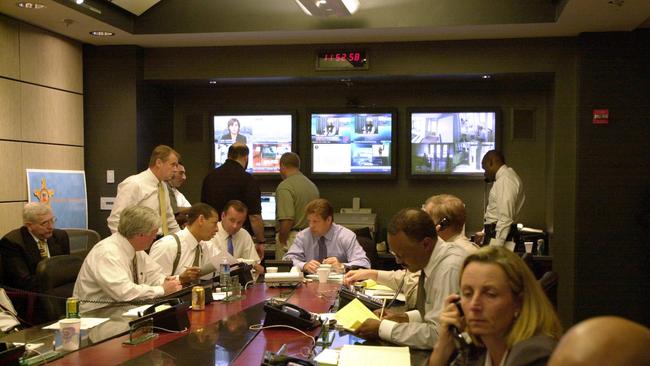 Former Secret Service Director Brian Stafford and members of his senior staff convene in the Director’s Crisis Center on Sept. 11, 2001. Picture: US Secret Service