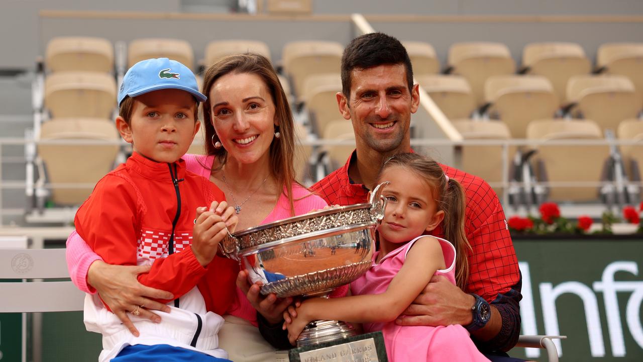 The Djokovic’s after Novak won the 2023 French Open. Photo by Clive Brunskill/Getty Images