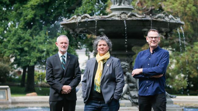 Executive Director of Regional Arts Australia Ros Abercrombie, City of Launceston Mayor Albert Van Zetten and Junction Arts Festival Creative Director Greg Clarke. Picture: PATRICK GEE