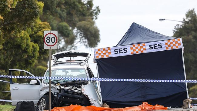 The car involved in the shooting fatality has a green P-plate showing. Picture: Ian Currie