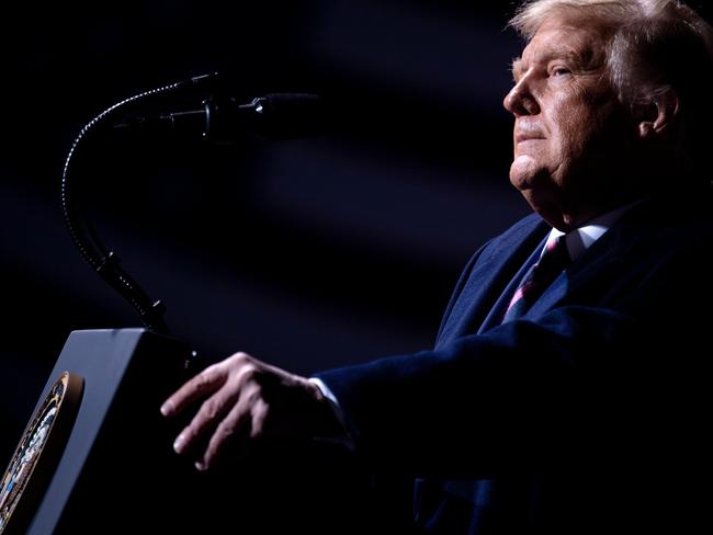 TOPSHOT - US President Donald Trump pauses while speaking during a "Great American Comeback" rally at Bemidji Regional Airport in Bemidji, Minnesota, on September 18, 2020. (Photo by Brendan Smialowski / AFP)