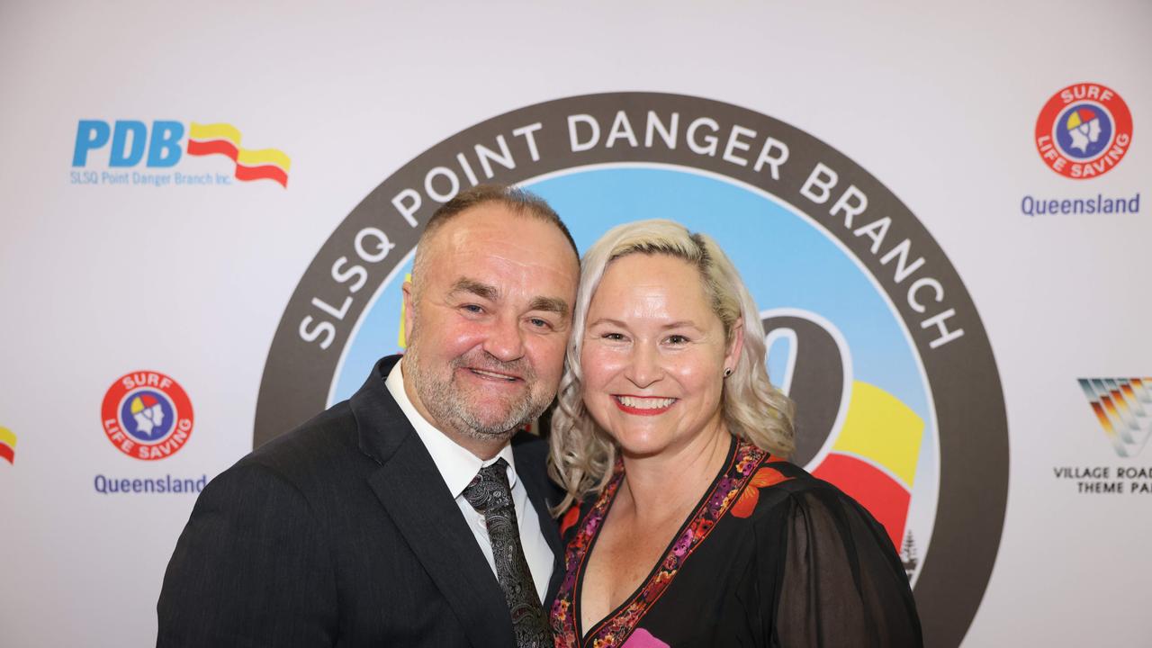 Kevin Schofield and Rachel Atkinson at the Surf Life Saving Queensland Point Danger Branch centennial celebration at Sea World for Gold Coast at Large. Picture, Portia Large.